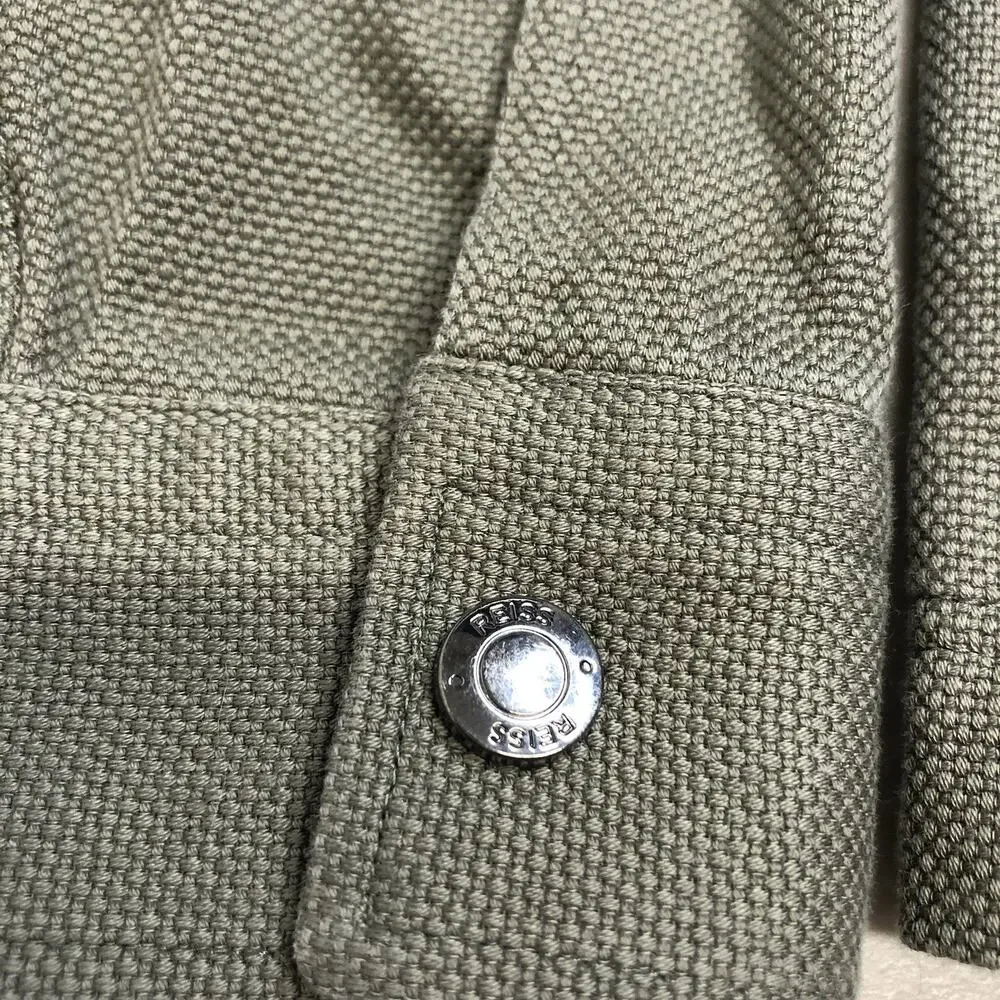 Reiss Men’s Nico Cotton Press Stud Overshirt Small Olive Green 100% Cotton